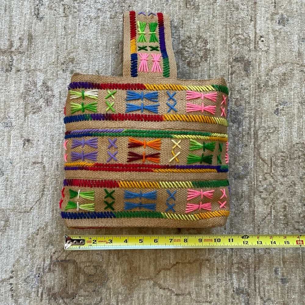 Vintage Colorful Burlap Bag. - Picture 8 of 14